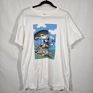 RARE Vintage 90's GILDAN Y2K Ice Cream Carton Skateboard WHITE T-Shirt Size L.